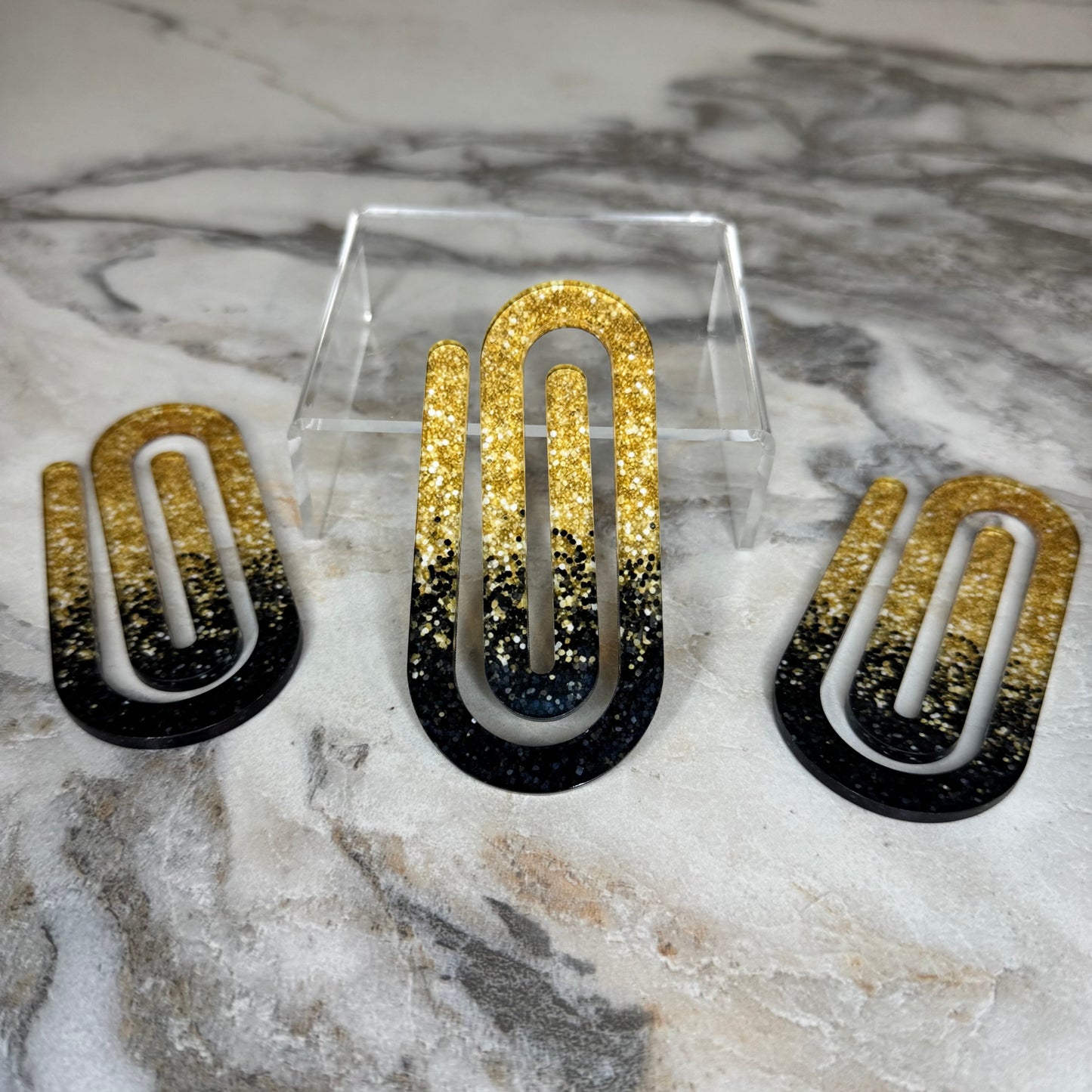 Jumbo Paperclip - Black & Gold Glitter