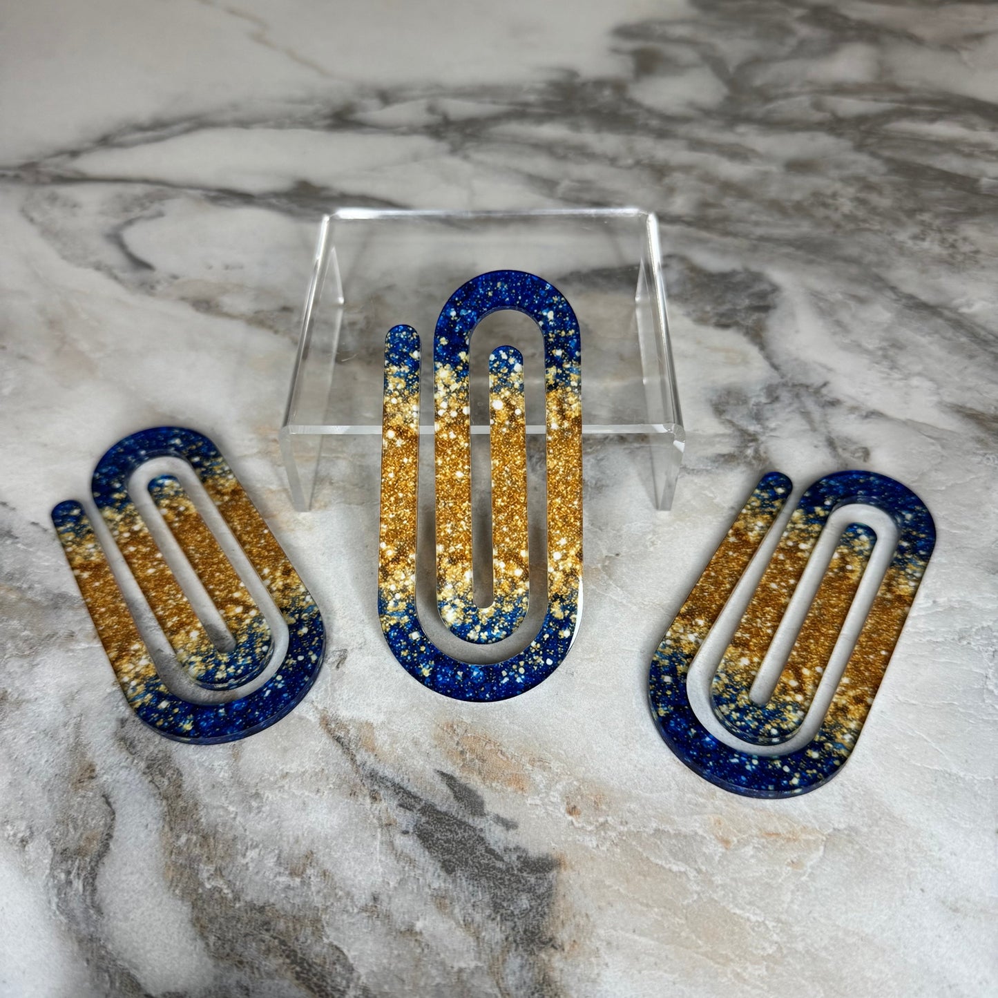 Jumbo Paperclip - Blue Gold Glitter