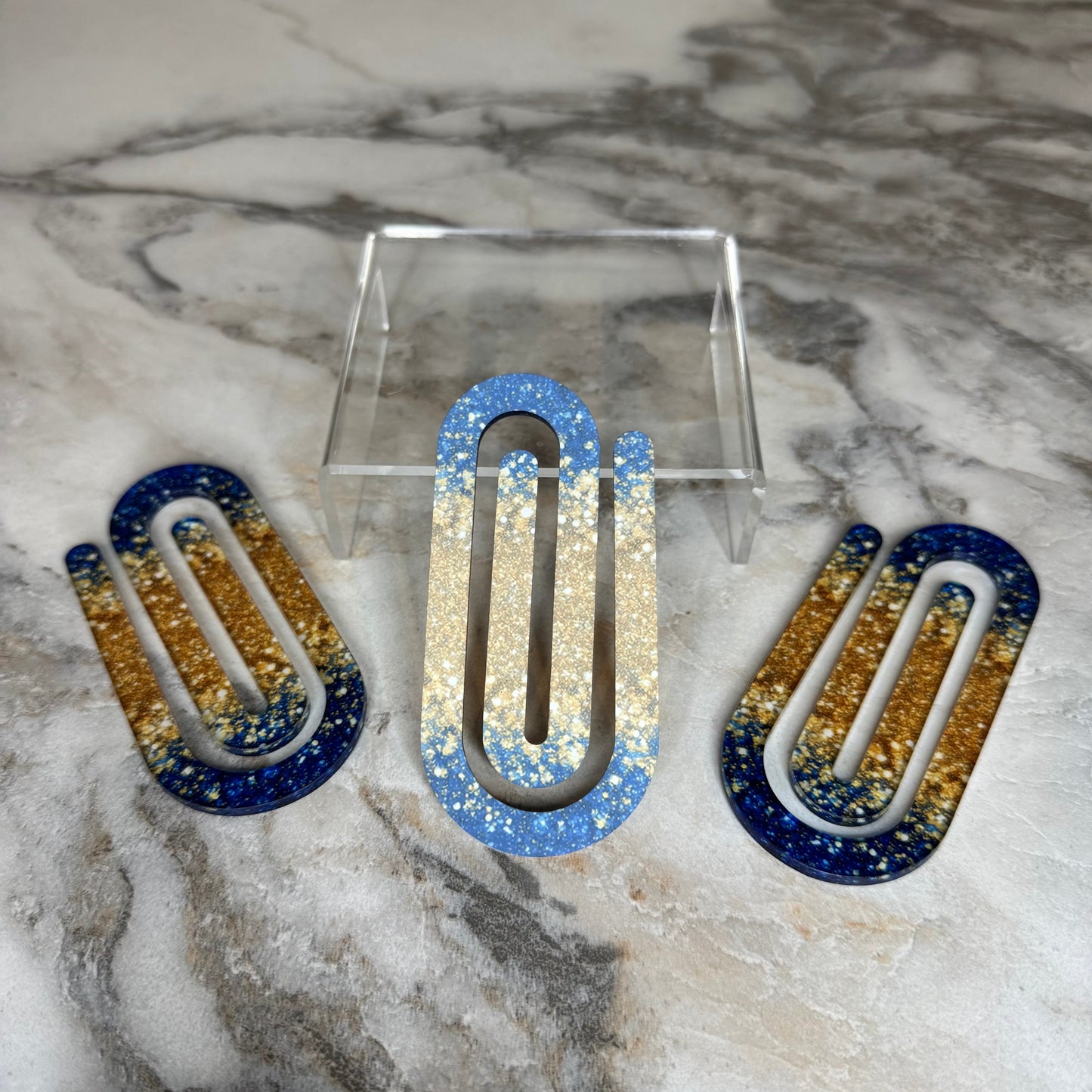 Jumbo Paperclip - Blue Gold Glitter