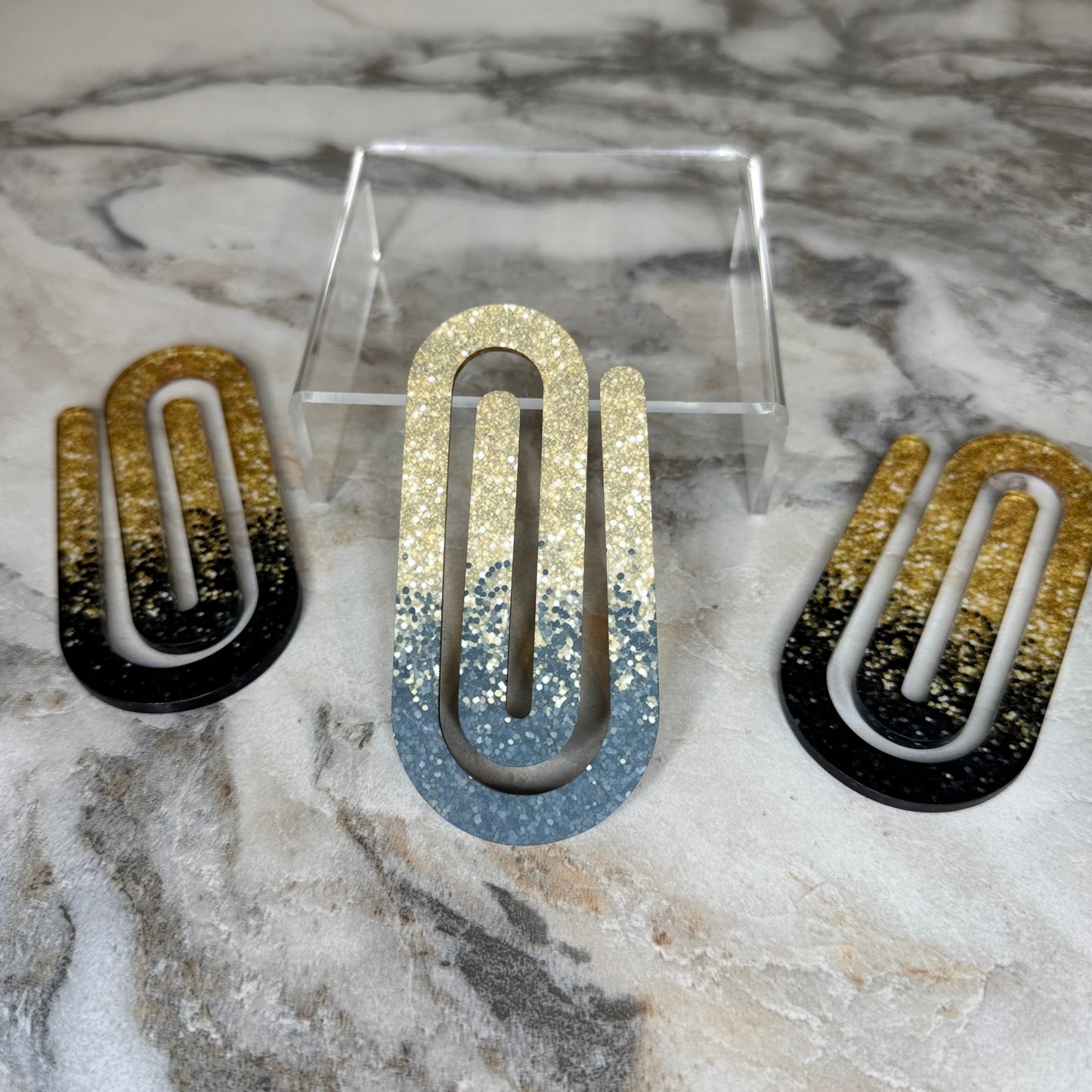Jumbo Paperclip - Black & Gold Glitter