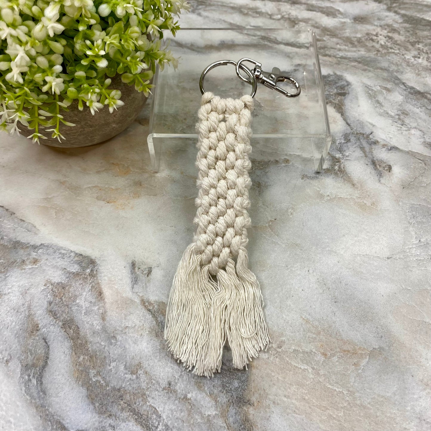 Keychain - Macrame - Braided Ivory