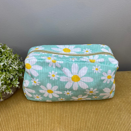 Pouch - Stand Up Rectangle Zip - Corduroy - Mint Daisy