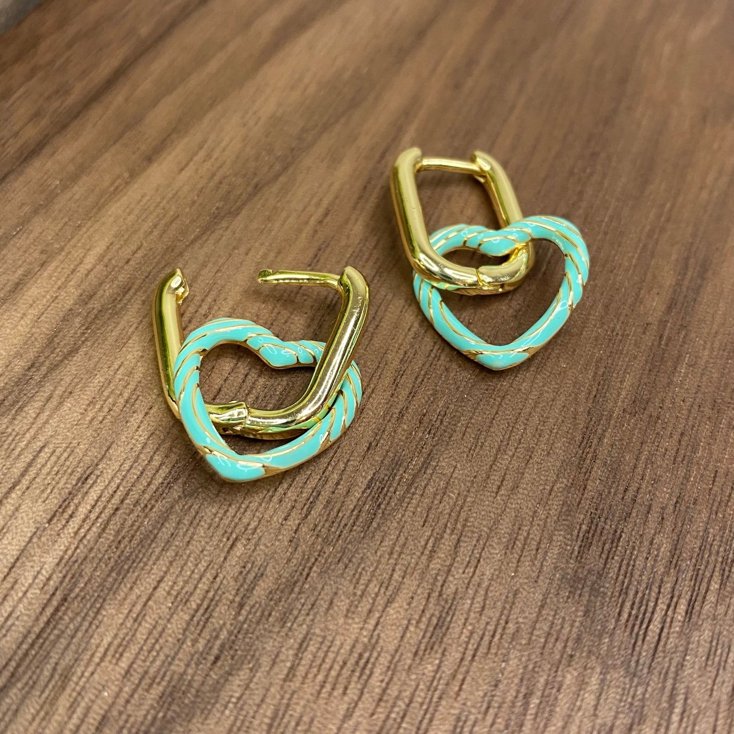 Metal Dangle Earrings - Heart Link - Mint