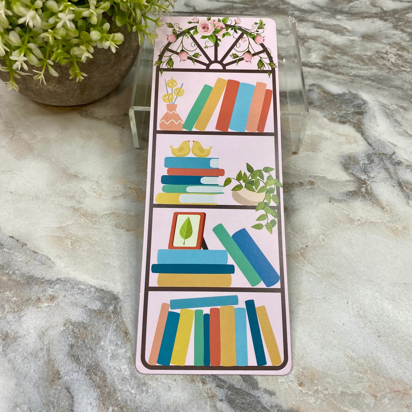 Bookmark - Pink Roses Bookshelf