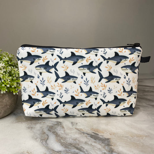 Pouch - Blue Shark on White