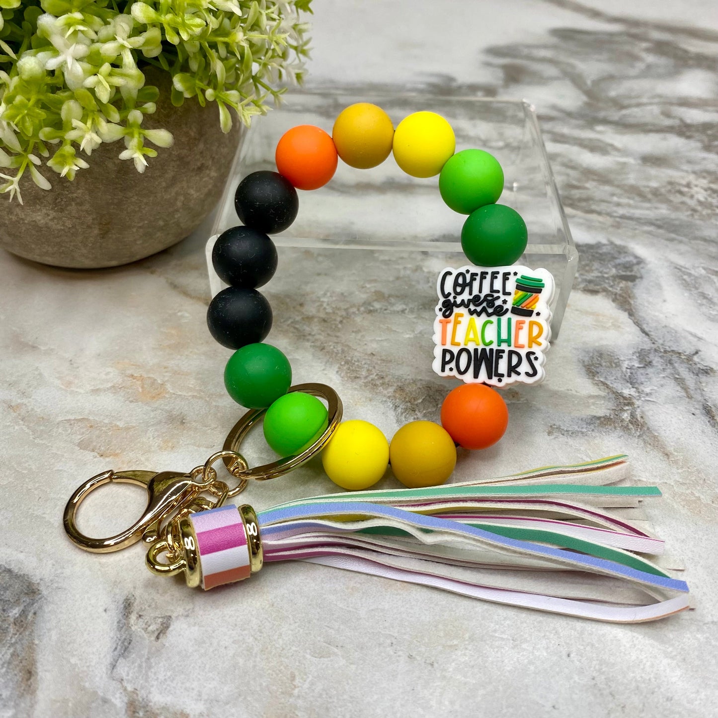 Silicone Bracelet Keychain - Coffee Teacher Powers