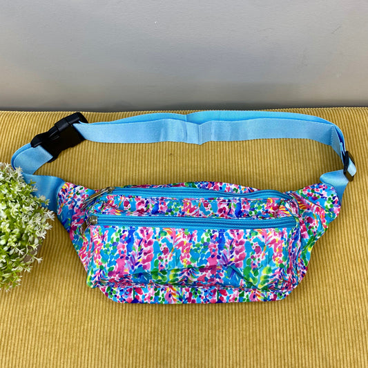 Fanny Pack Waist Bag - Blue Watercolor Floral