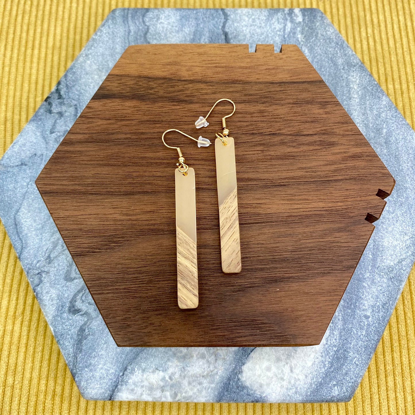 Dangle Earring - Wood & Acrylic - Rectangle