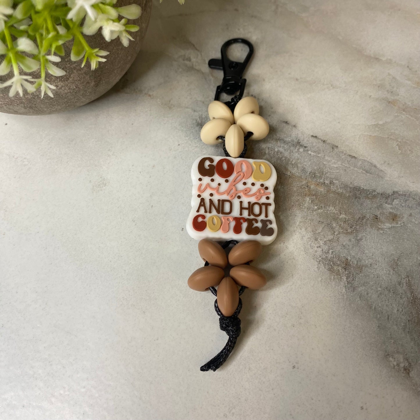 Keychain - Silicone Bead - Good Vibes & Hot Coffee