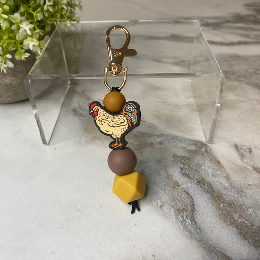 Keychain - Silicone Bead - Chicken - Mustard