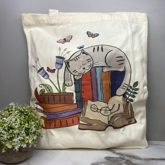 Tote Bag - Sleepy Cats & Books - #3