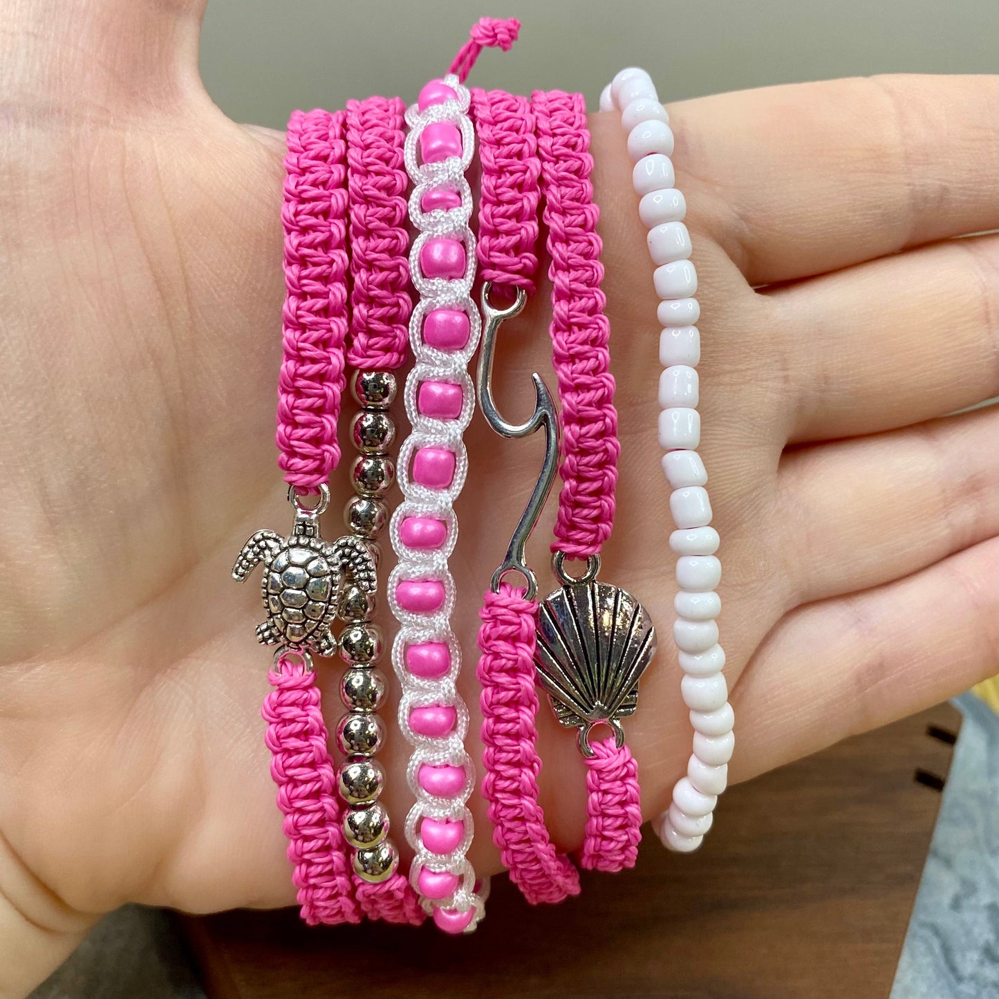 Bracelet Pack - Adjustable String & Beads Pink