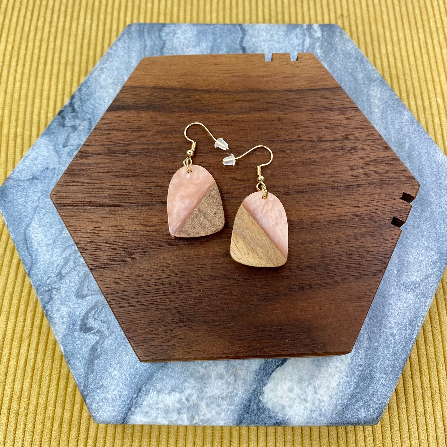 Dangle Earring - Wood & Acrylic - Bell-Shaped