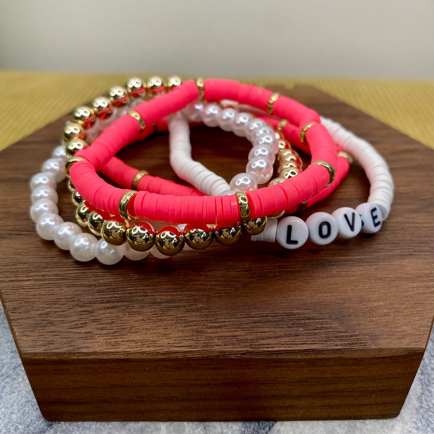 Bracelet Pack - Clay & Gold Bead - Love