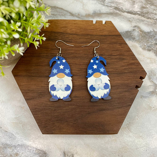 Wooden Dangle Earrings - Winter - Gnome Blue Snowballs