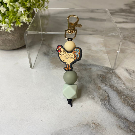 Keychain - Silicone Bead - Chicken - Olive Grey