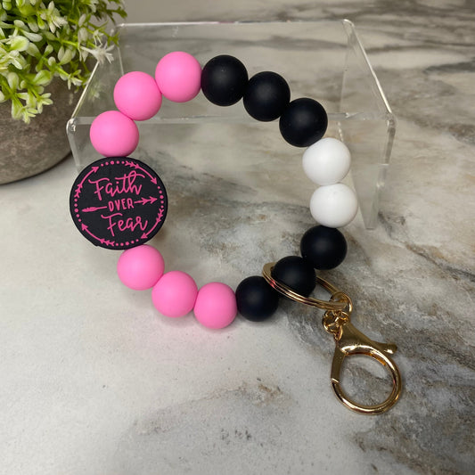 Silicone Bracelet Keychain - Faith Over Fear - Hot Pink