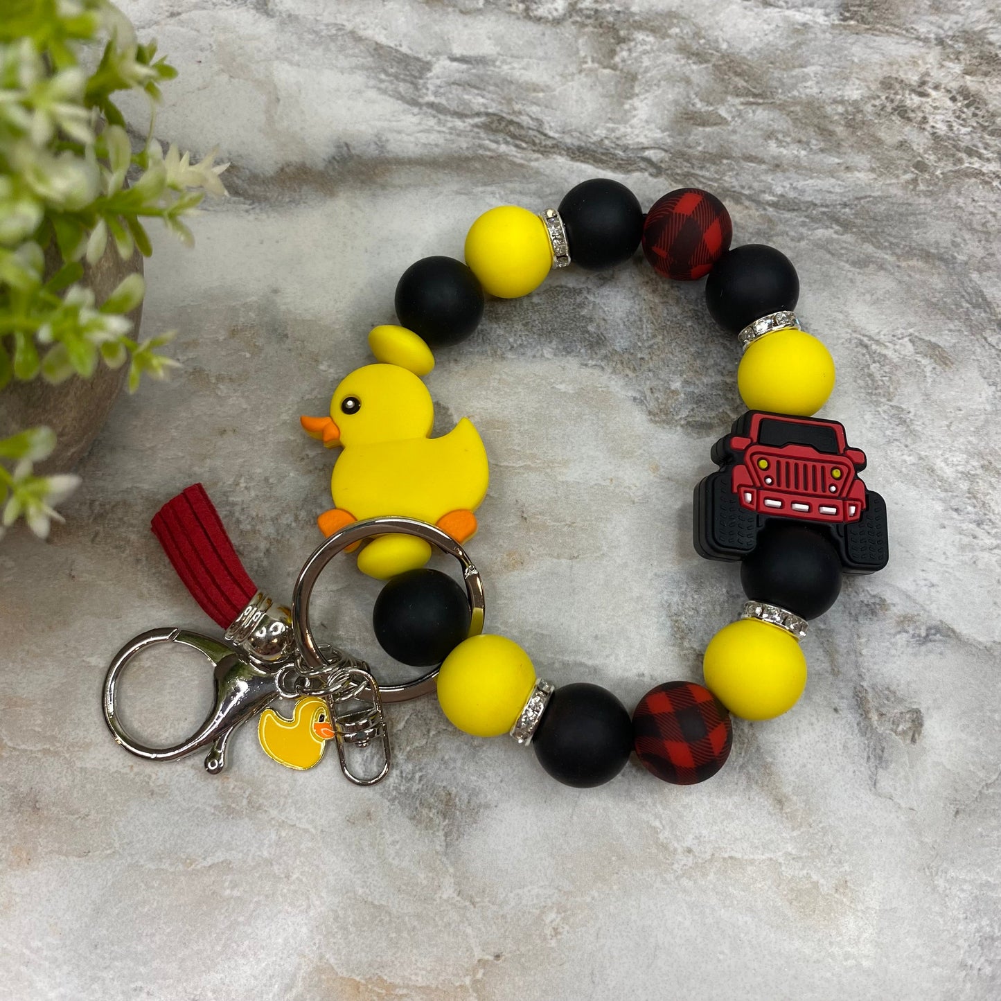 Silicone Bracelet Keychain - Duck Duck Jeep - Large Duck - Red