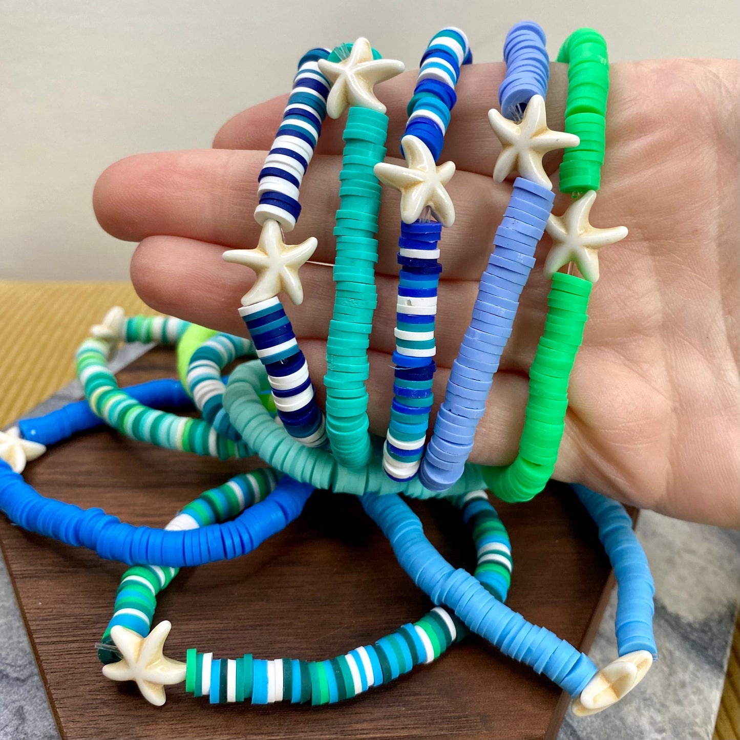 Bracelet - Clay + Stone - Green & Blue Ivory Starfish