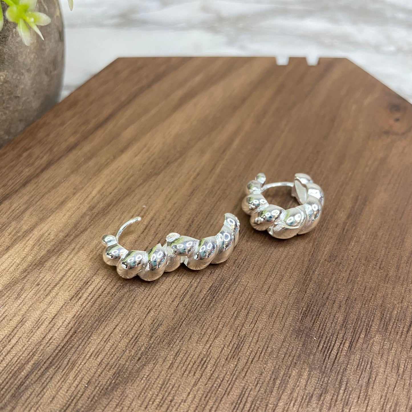 Metal Dangle Earrings - Silver Hoops