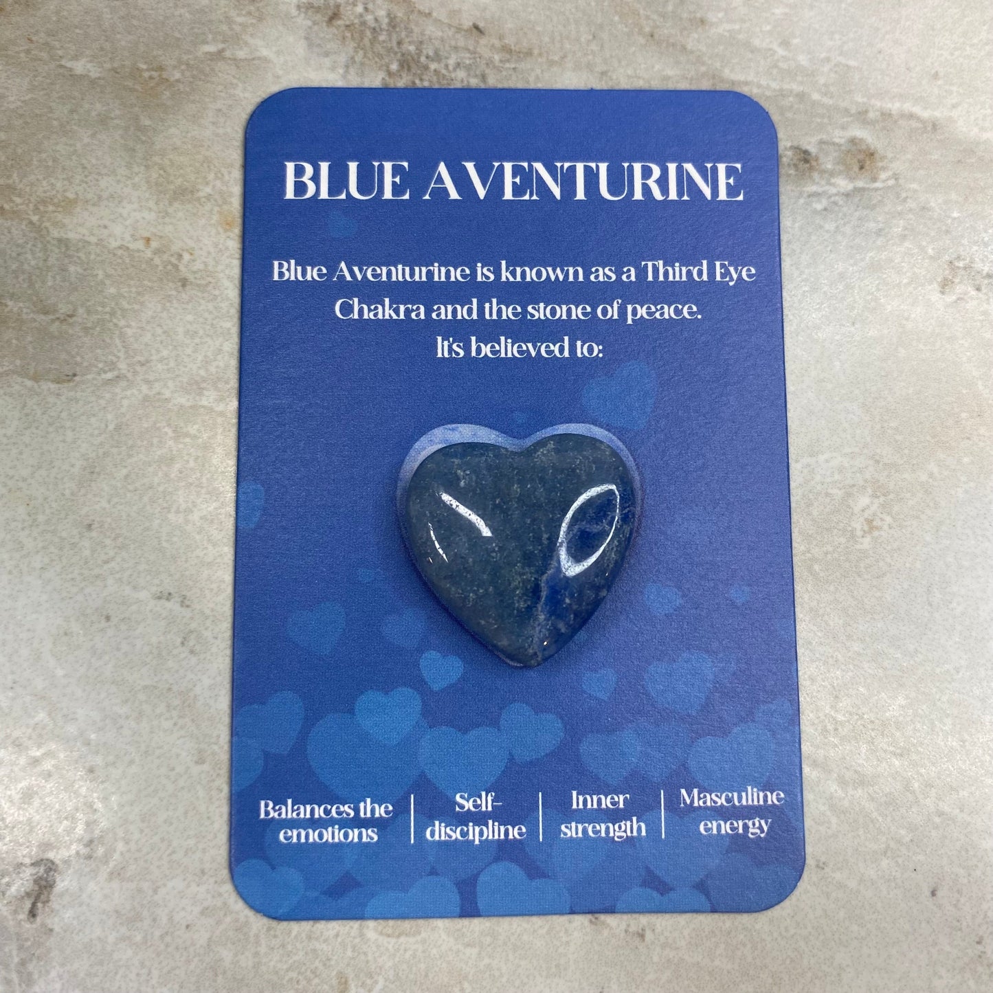 Heart Stone & Description Card - Blue Aventurine