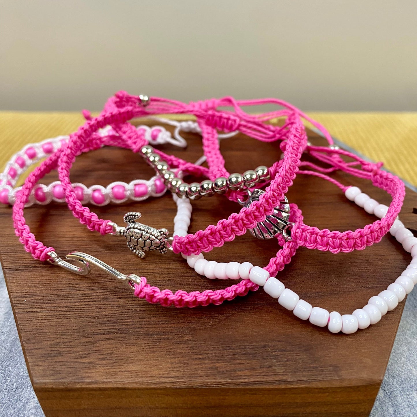 Bracelet Pack - Adjustable String & Beads Pink