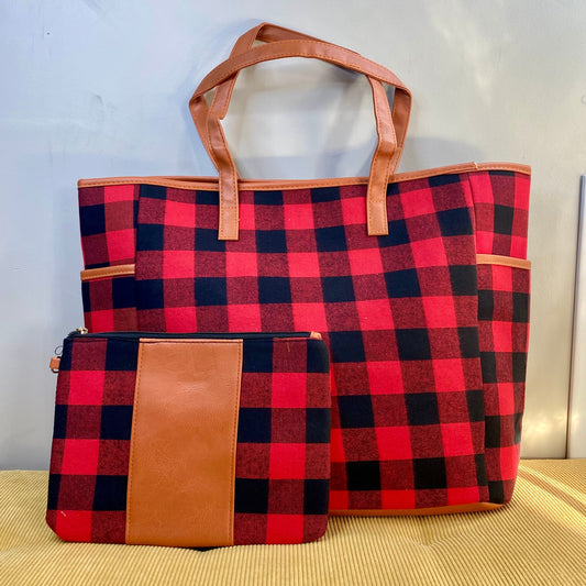 Weekender Tote & Pouch - Red Black Plaid