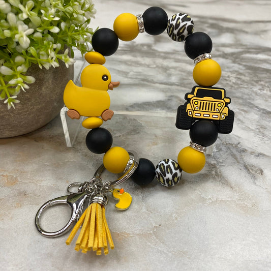 Silicone Bracelet Keychain - Duck Duck Jeep - Large Duck - Yellow