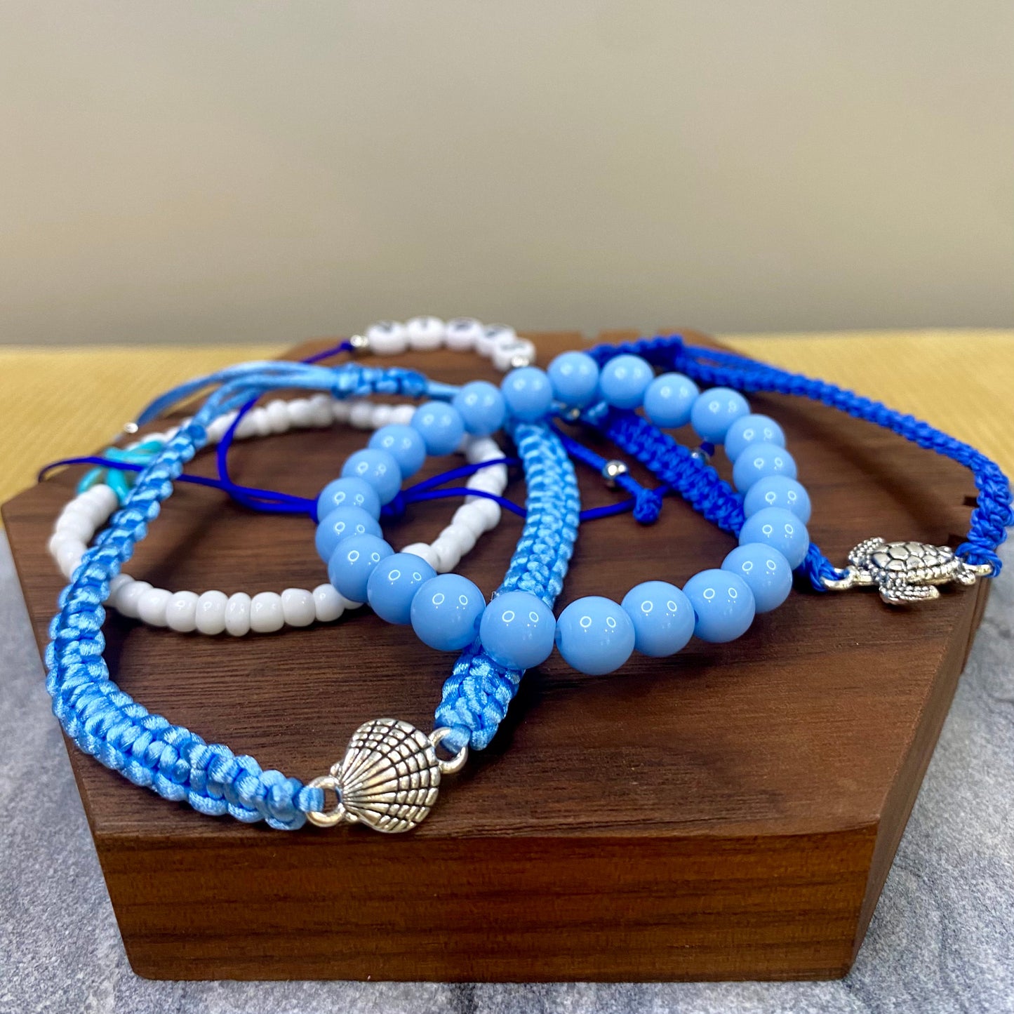 Bracelet Pack - Adjustable String & Beads Sea Blue