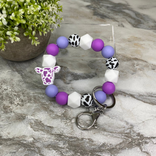 Silicone Bracelet Keychain - Cow Purple