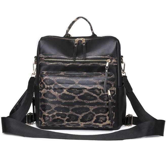 Brooke Backpack - Black + Leopard